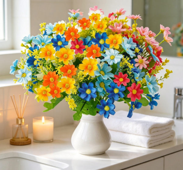 6 UV Resistant Artificial Flowers Outdoor Fake Daisy Mums No Fade Greenery Porch Spring