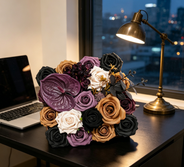 Halloween Artificial Flowers Black Silk Fake Roses with Stems DIY Wedding Bouquet Baby Shower Table Centerpiece