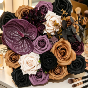 Halloween Artificial Flowers Black Silk Fake Roses with Stems DIY Wedding Bouquet Baby Shower Table Centerpiece