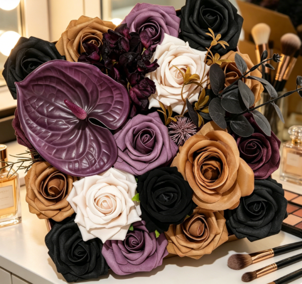 Halloween Artificial Flowers Black Silk Fake Roses with Stems DIY Wedding Bouquet Baby Shower Table Centerpiece
