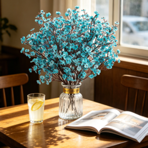 8 Peacock Blue Baby's Breath Artificial Flowers Silk Real Touch Vase Office Wedding Winter Indoor Outdoor Centerpiece